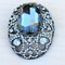 Oval Gunmetal Gothic Crystal Brooch with AB Rhinestones for Vintage Costume Jewelry